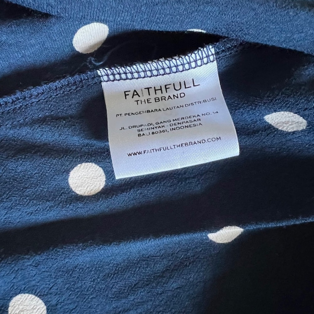 Faithfull the Brand Navy Blue Vintage Fresa White Polka Dot Dress Size 4 - Picture 11 of 12